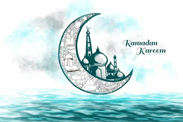 Рамадан Карим Исламистская Акварель Луна Заднем Плане — стоковый вектор