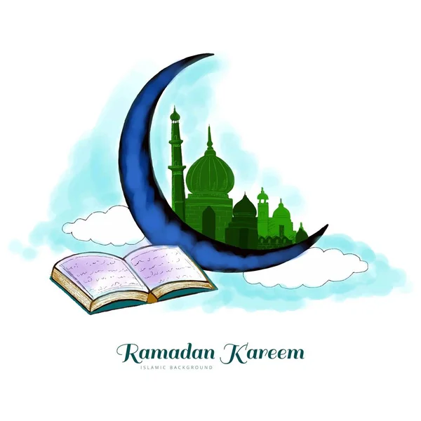 Ramadã Kareem Islâmico Aquarela Lua Saudação Cartão Fundo — Vetor de Stock