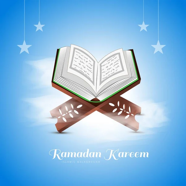 Livro Sagrado Corão Stand Ramadan Kareem Card Backgrou — Vetor de Stock