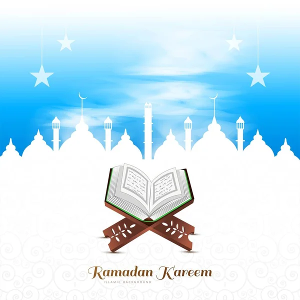 Livro Sagrado Corão Stand Ramadan Kareem Card Backgro — Vetor de Stock