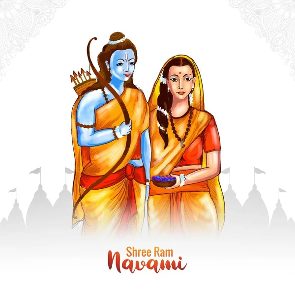 Lord Rama Shree Ram Navami Festival Wishes Card Watercolor Background — Stock Vector