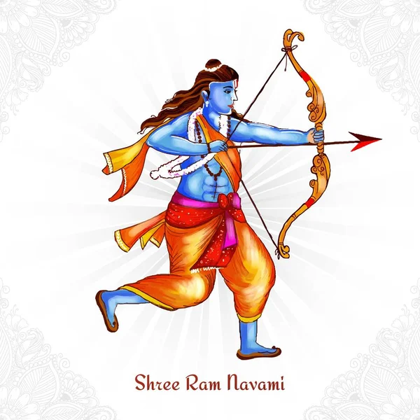 Lord Rama Shree Ram Navami Festival Wishes Card Watercolor Background — Stock Vector