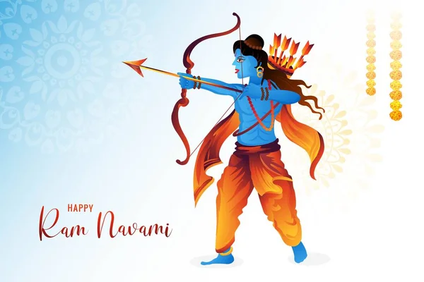 Lord Rama Shree Ram Navami Festival Wishes Card Illustration Background — Stock Vector