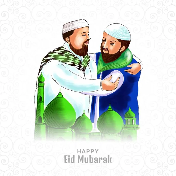 Muslimský Muž Lidé Objímání Přání Eid Mubarak Oslavy Pozadí — Stockový vektor