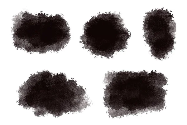 Modern Fekete Ecset Stroke Készlet Akvarell Design — Stock Vector