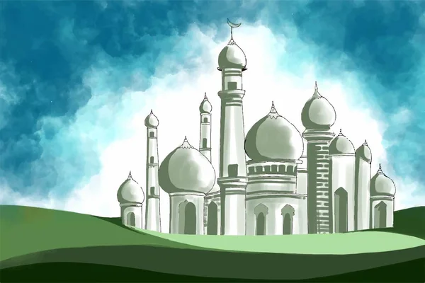 Ісламський Фестиваль Мечеть Eid Mubarak Welcome Card Background — стоковий вектор