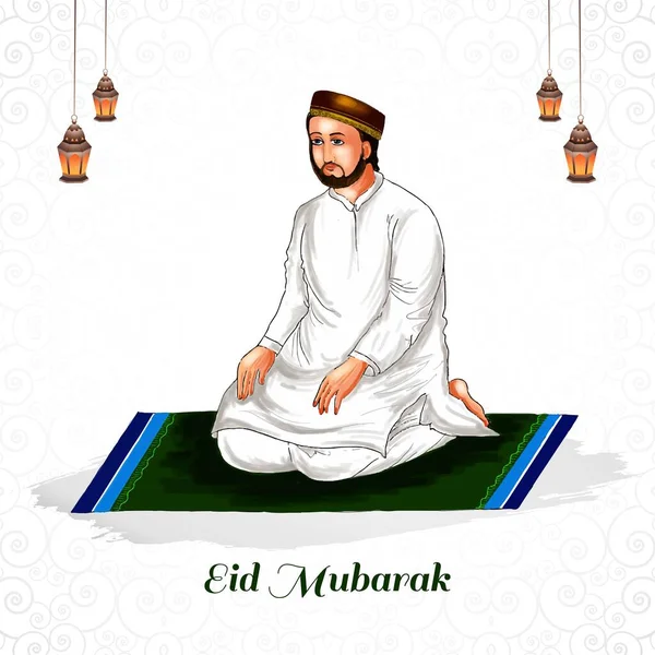 Hand Rita Eid Mubarak Gratulationskort Bakgrund — Stock vektor