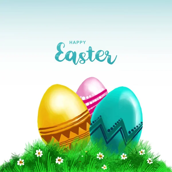 Wesołych Świąt Wielkanocnych Malowanym Jajkiem Króliczymi Uszami Card Desi — Wektor stockowy