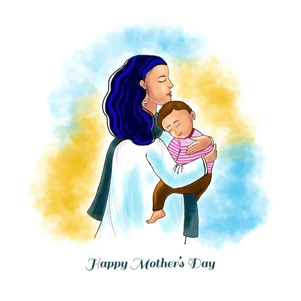 Feliz Día Las Madres Para Mujer Niño Tarjeta Amor Fondo — Vector de stock