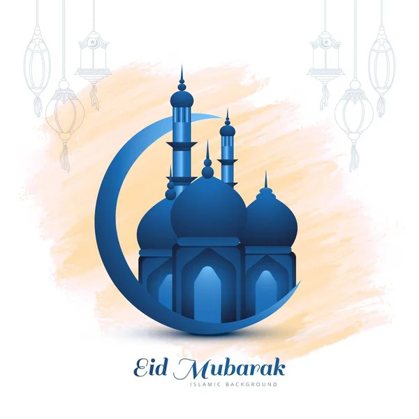 Eid Mubarak Δημιουργικό Φεγγάρι Και Φόντο Κάρτα Τζαμί — Διανυσματικό Αρχείο