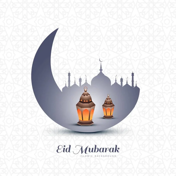 Eid Mubarak Moon Mosque Celebration Card Backgrpound — Stock Vector