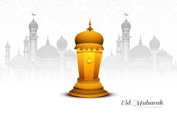 Eid Mubarak Moschee Mit Laterne Karte Hintergrund — Stockvektor