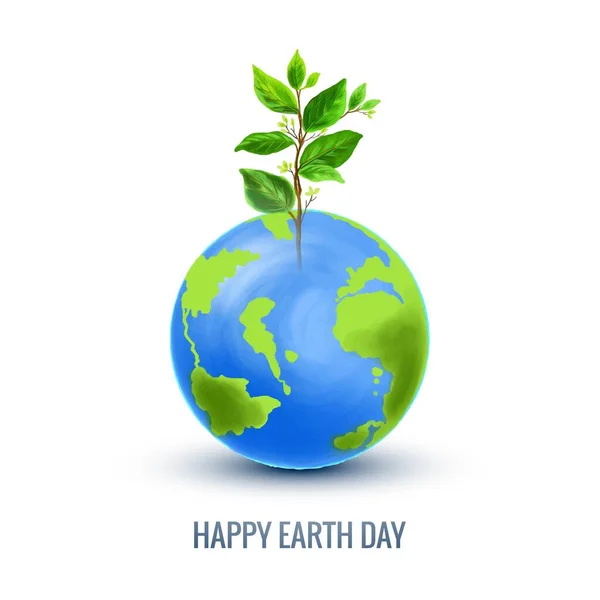 Happy Earth Day Globus Und Pflanzenhintergrund — Stockvektor