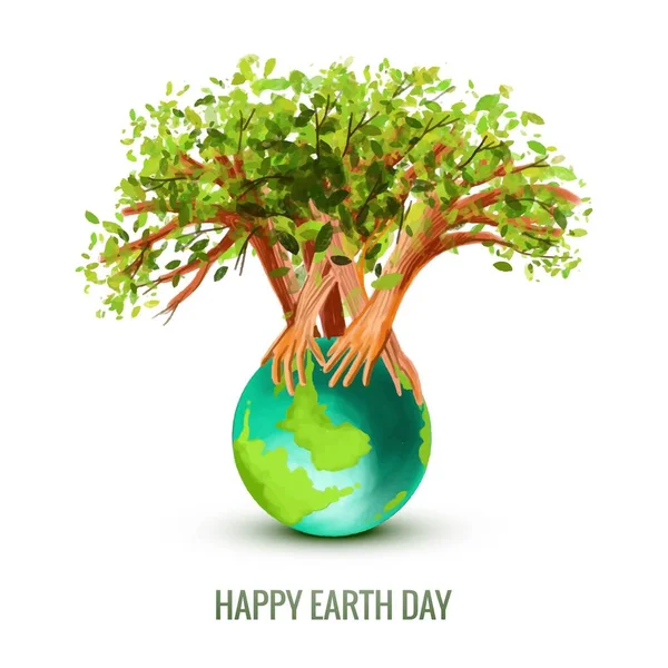 World Hands Tree Happy Earth Day Фон — стоковый вектор
