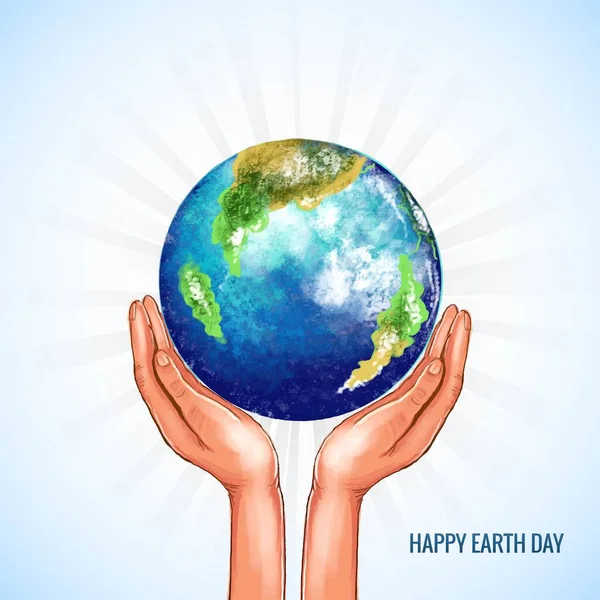 手牵着地球快乐地球日拯救地球的背景 — 图库矢量图片
