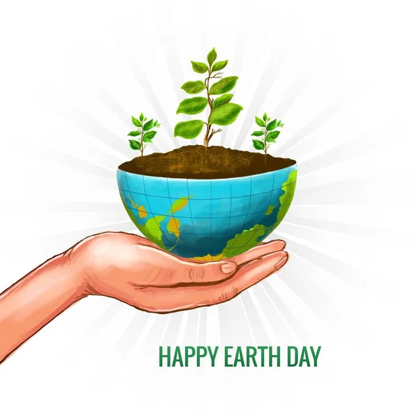 Hand Haltender Baum Mit Halbkugel Konzept Happy Earth Day Hintergrund — Stockvektor
