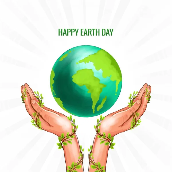 Руки Держат Земной Шар Счастливый День Земли Спасая Планету Фон — стоковый вектор