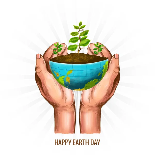 Ручное Держание Дерево Концепцией Половины Земного Шара Счастливый День Земли — стоковый вектор