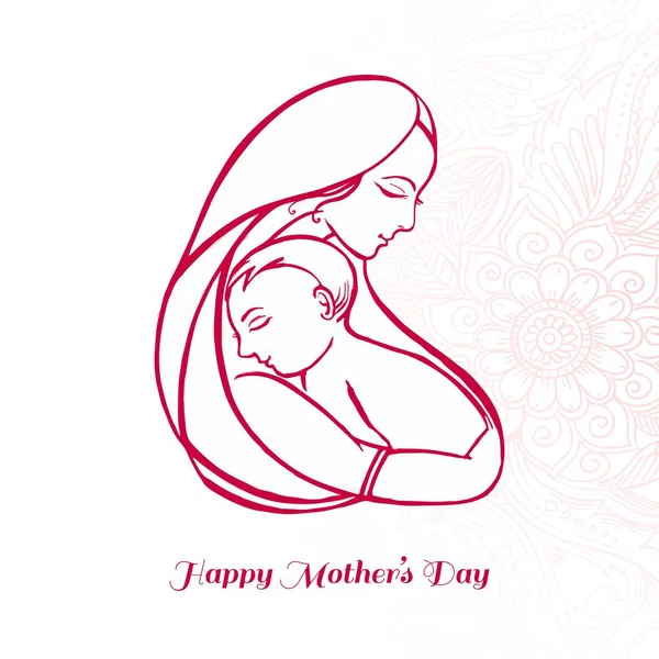 Mão Desenhar Strock Feliz Mães Dia Para Mulher Bebê Criança — Vetor de Stock