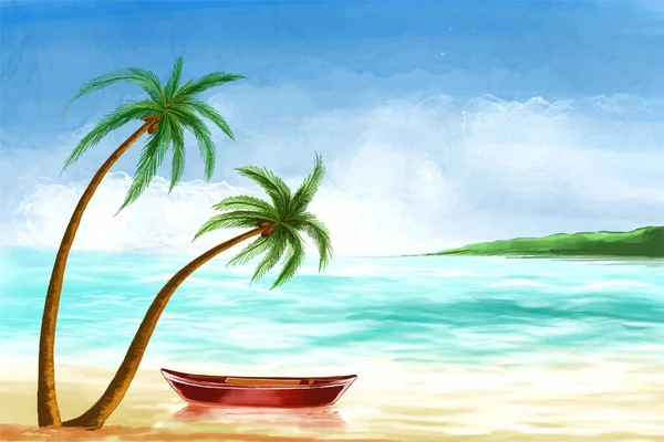 Vacker Palm Stranden Kokos Träd Bakgrund — Stock vektor
