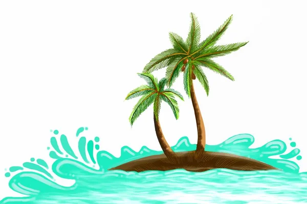 具有景观背景的绿色热带棕榈树 — 图库矢量图片