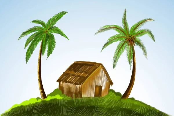 Wiosna Krajobraz Kokosowe Drzewo Tle Domu — Wektor stockowy