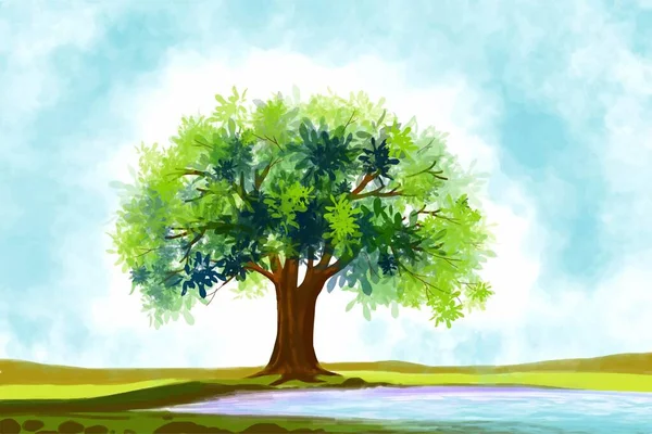 Příroda Krajina Krásný Strom Pozadí — Stockový vektor