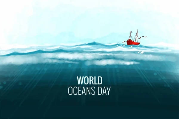Meer Wellen Welt Ozean Tag Hintergrund Illustration — Stockvektor