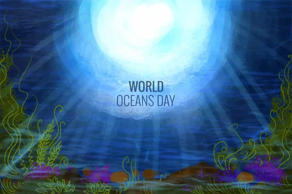 Plakat Zum Welttag Der Ozeane Mit Unterwasserhintergrund — Stockvektor