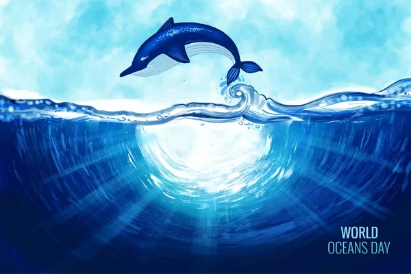 Große Wale Und Fische Schwammen Tag Hintergrund Unter Wasser Ozean — Stockvektor