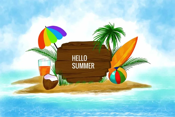 Summer Time Holiday Beach Illustration Background — Stock Vector