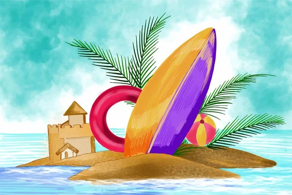 Tiempo Verano Vacaciones Playa Ilustración Fondo — Archivo Imágenes Vectoriales