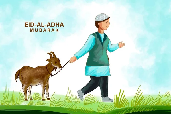 Gente Está Sacrificando Cabras Orqurban Eid Adha Mubarak Festival Tarjeta — Archivo Imágenes Vectoriales