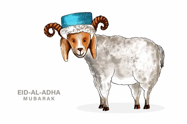 Tarjeta Felicitación Eid Adha Con Diseño Acuarela Cabra — Vector de stock