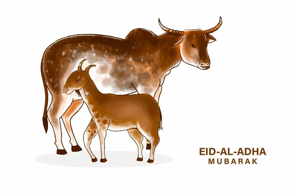 Eid Adha Gratulationskort Med Get Och Akvarell Design — Stock vektor