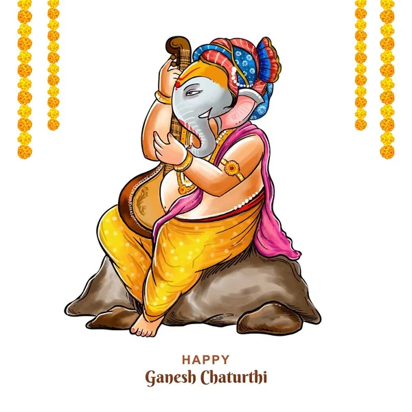 God Ganesha Illustration Happy Ganesh Chaturthi Card Background —  Vetores de Stock