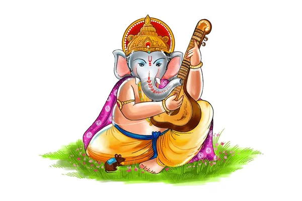 Modern Artistic Happy Ganesh Chaturthi Festival Card Background — Stock Vector