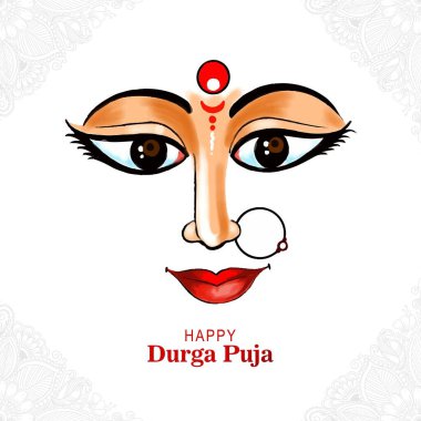 Durga puja subh navratri kart arka planında güzel Durga yüzü