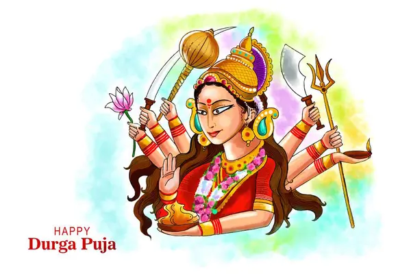 Indian God Durga Happy Durga Puja Subh Navratri Background — Vetor de Stock