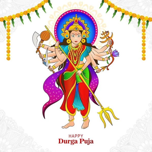Indian God Durga Happy Durga Puja Subh Navratri Background — Stock Vector