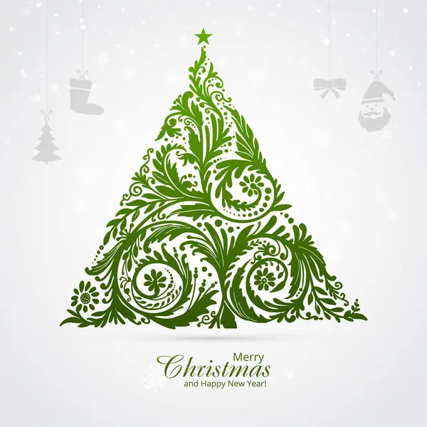 Artistic Floral Christmas Tree Card Background — Stock Vector