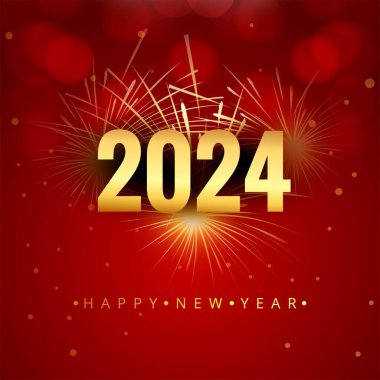Red background with fireworks for new year card design clipart