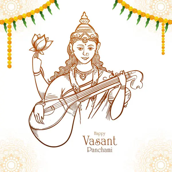 El çizimi Vasant Panchami kartı arka planı