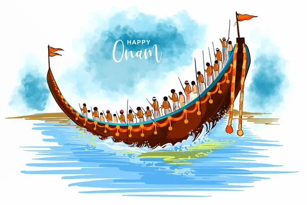 stock vector Snakeboat race in onam celebration card background