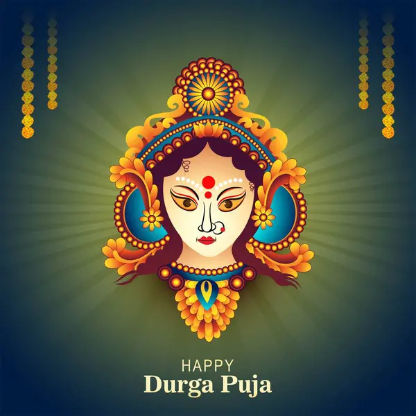 stock vector Goddess durga face in happy durga puja subh navratri card background