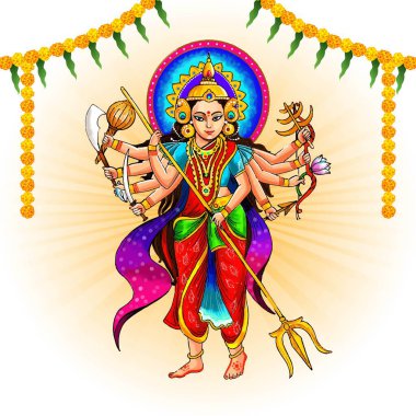 Beautiful classic happy durga puja festival greeting card background clipart