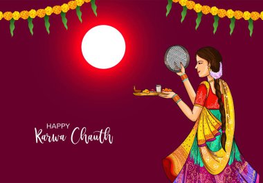 Happy karwa chauth festival card celebration design clipart