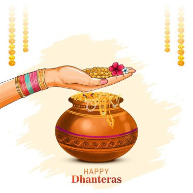 Altın sikkeler çanak shubh dhanteras kutlama arka planı vesilesiyle