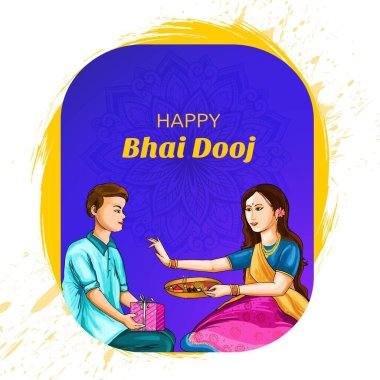 Hintli erkek ve kız kardeş mutlu bhai dooj kart geçmişi kutluyor