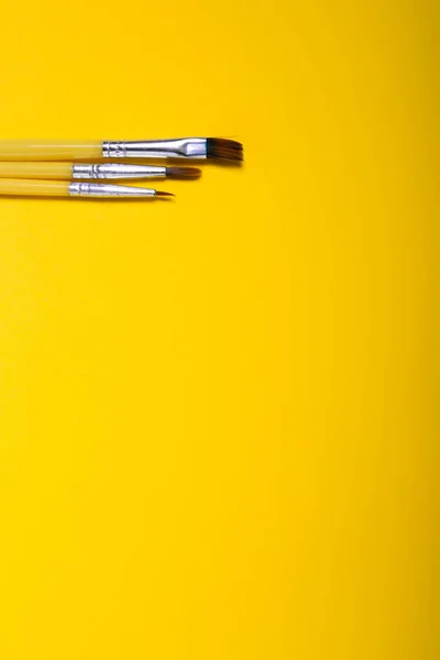 Set Paint Brushes Different Sizes Yellow Background — Stock Photo, Image